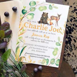 customizable template for woodland baby shower or birthday invitations